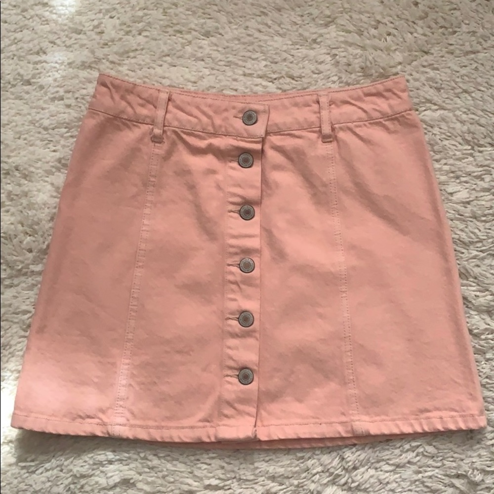 F21 Peach Pink Button Front Denim Mini Skirt